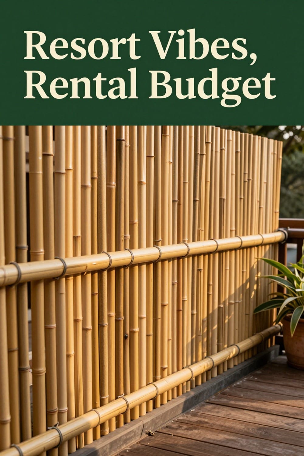 Close 45-degree view of a dense bamboo privacy roll wired tightly along a balcony railing