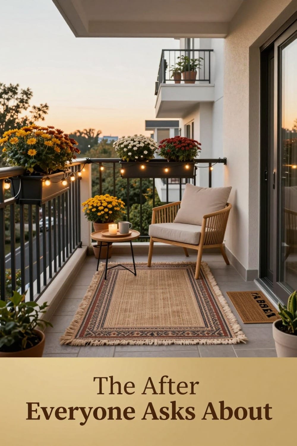 Renter fall balcony makeover after photo, wide view