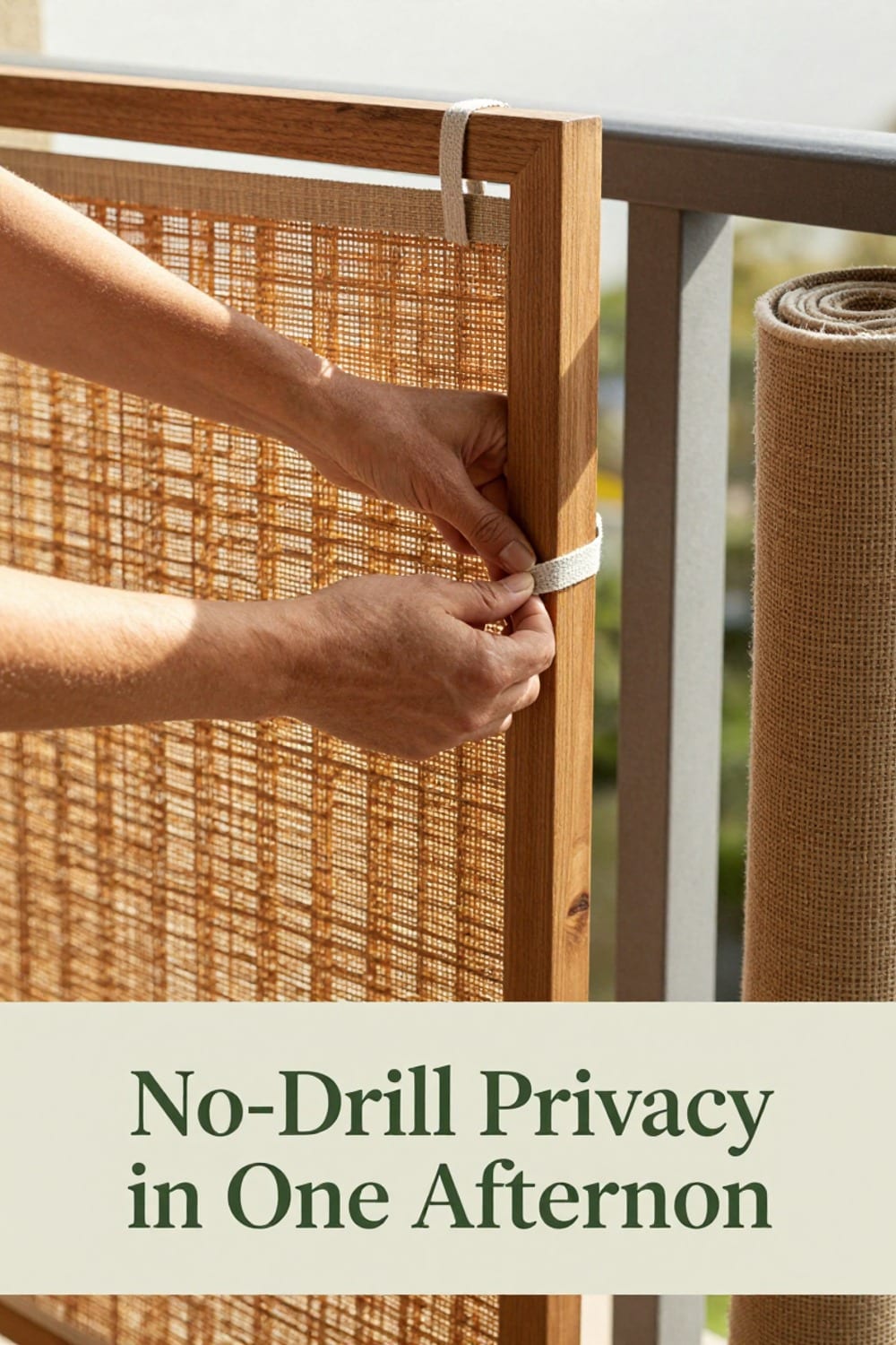 Zip-tying a no-drill privacy screen to a rental balcony railing