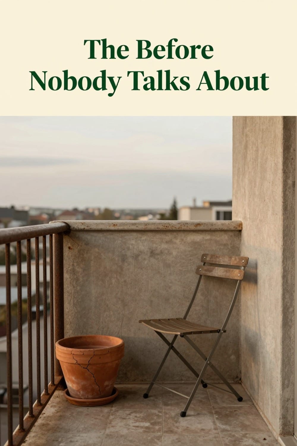 Bare concrete rental balcony before a fall makeover